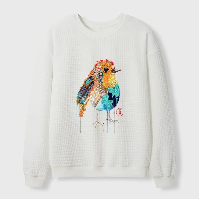 Tokyo-Tiger Sparkly Wild Bird Waffle Sweatshirt