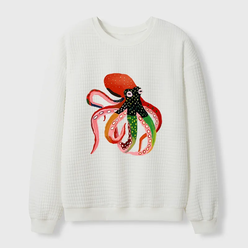 Tokyo-Tiger Colorful Octopus Art Waffle Sweatshirt