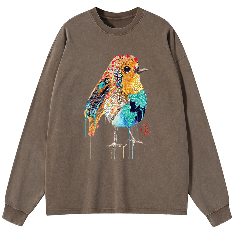 Tokyo-Tiger Sparkly Wild Bird Washed Long Sleeve T-Shirt