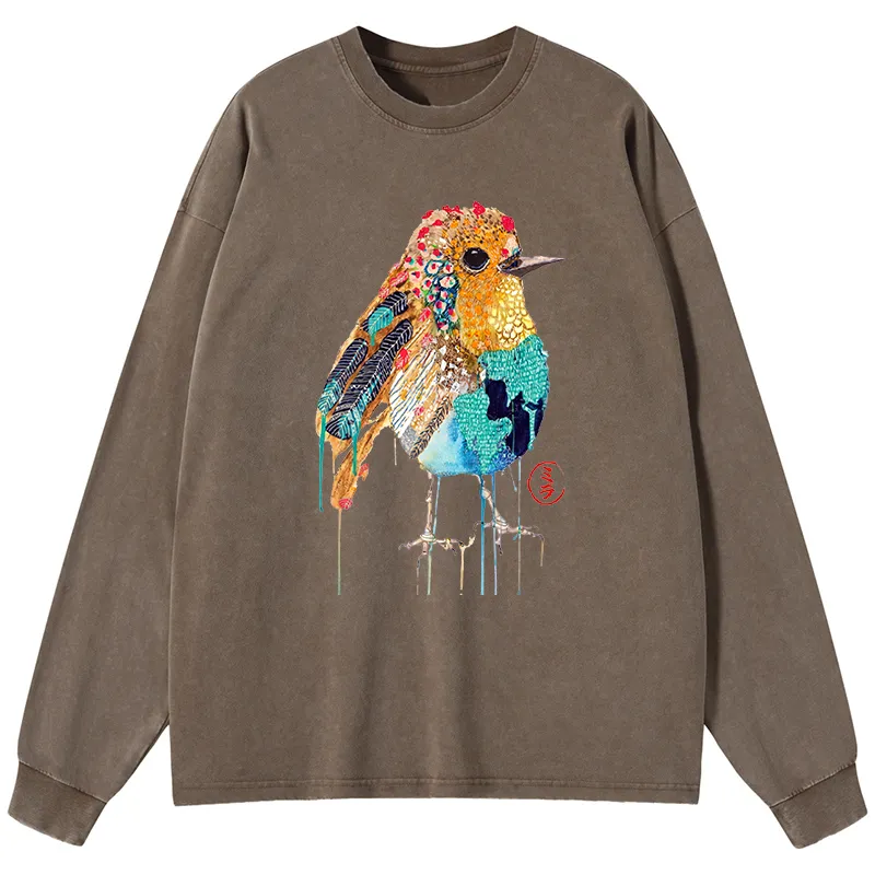 Tokyo-Tiger Sparkly Wild Bird Washed Long Sleeve T-Shirt