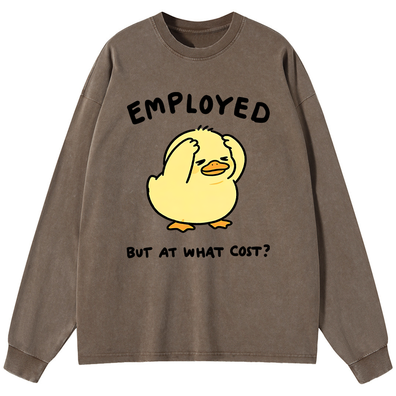 Tokyo-Tiger Funny Work Duck Washed Long Sleeve T-Shirt