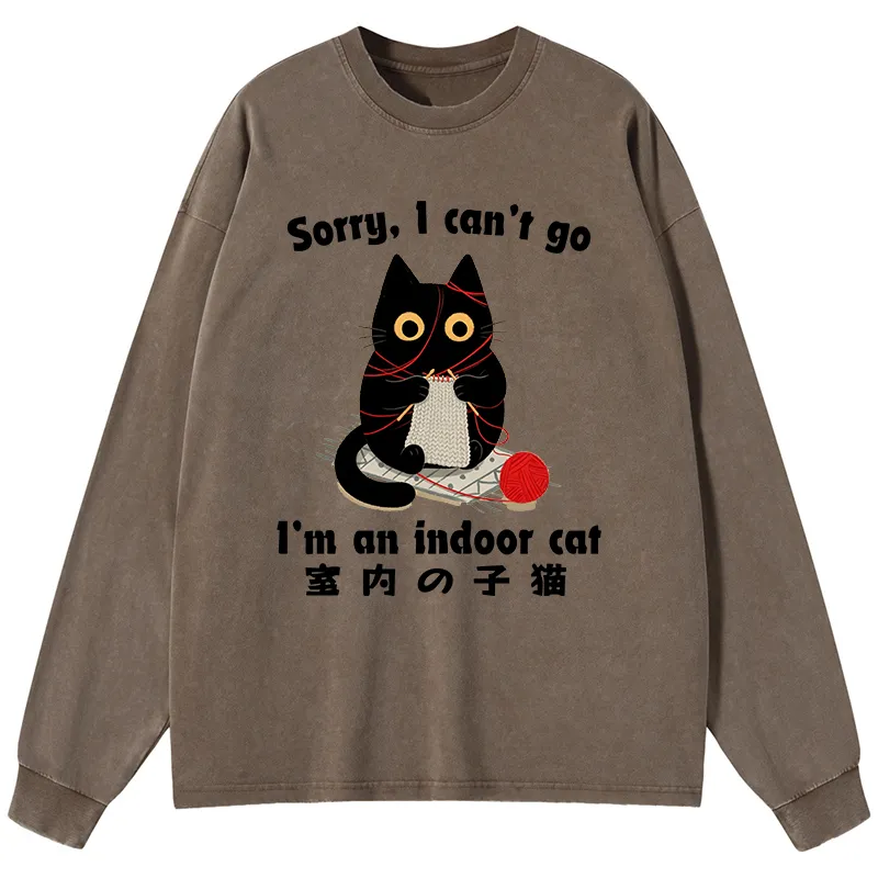 Tokyo-Tiger Indoor Cat Meme Washed Long Sleeve T-Shirt Sale