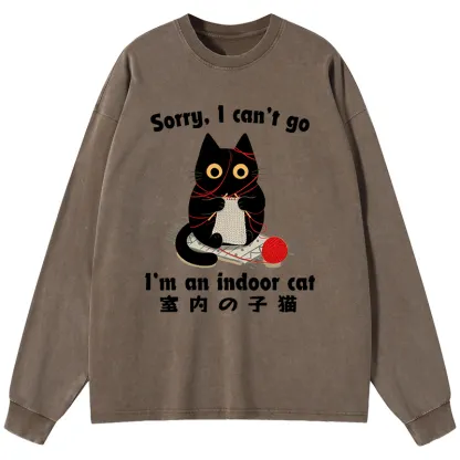 Tokyo-Tiger Indoor Cat Meme Washed Long Sleeve T-Shirt