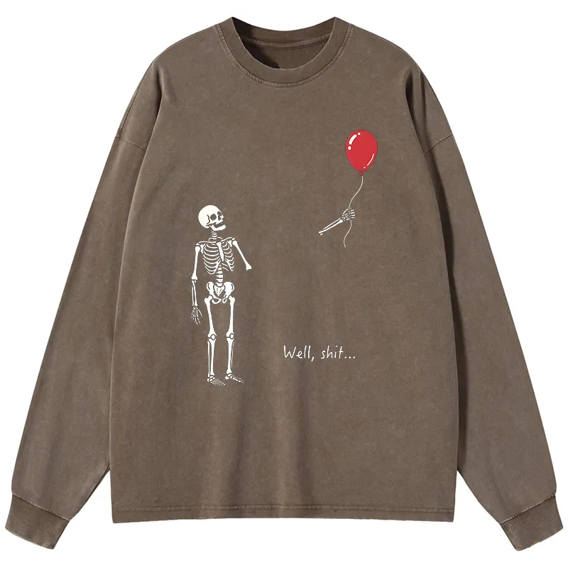 Tokyo-Tiger Skeleton Balloon Meme Washed Long Sleeve T-Shirt