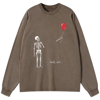 Tokyo-Tiger Skeleton Balloon Meme Washed Long Sleeve T-Shirt
