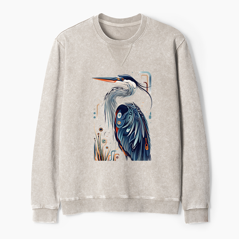Tokyo-Tiger Stylish Blue Heron Washed Terry Sweatshirt