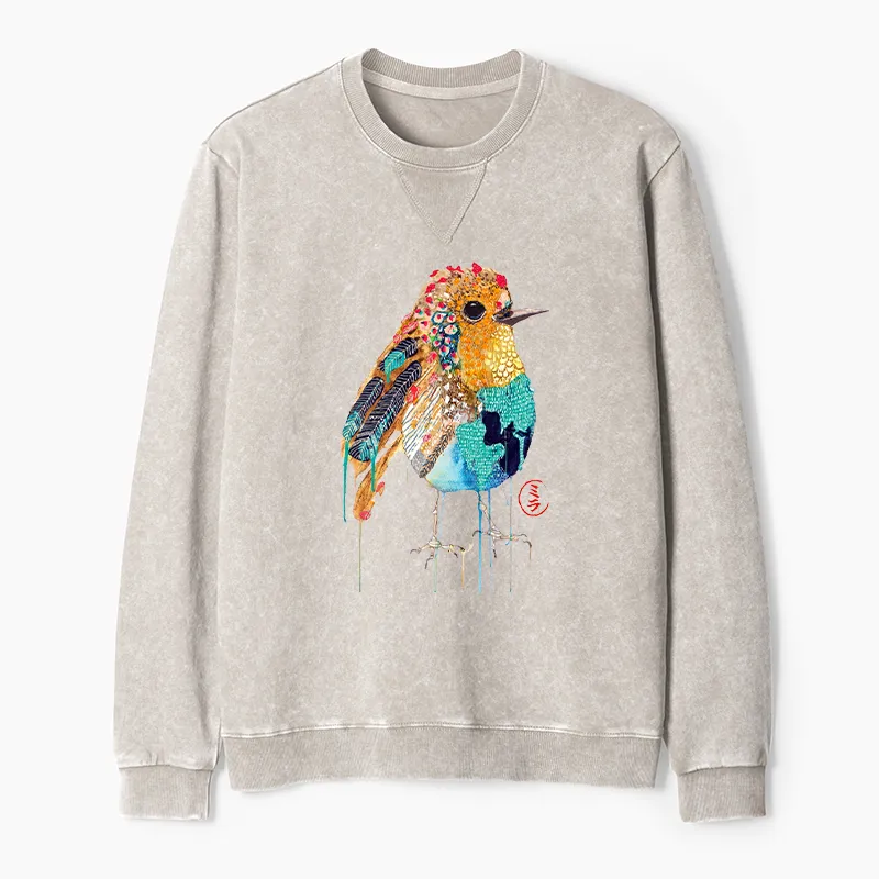 Tokyo-Tiger Sparkly Wild Bird Washed Terry Sweatshirt
