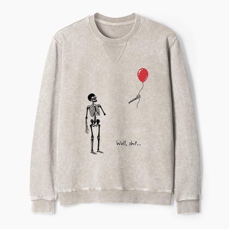 Tokyo-Tiger Skeleton Balloon Meme Washed Terry Sweatshirt