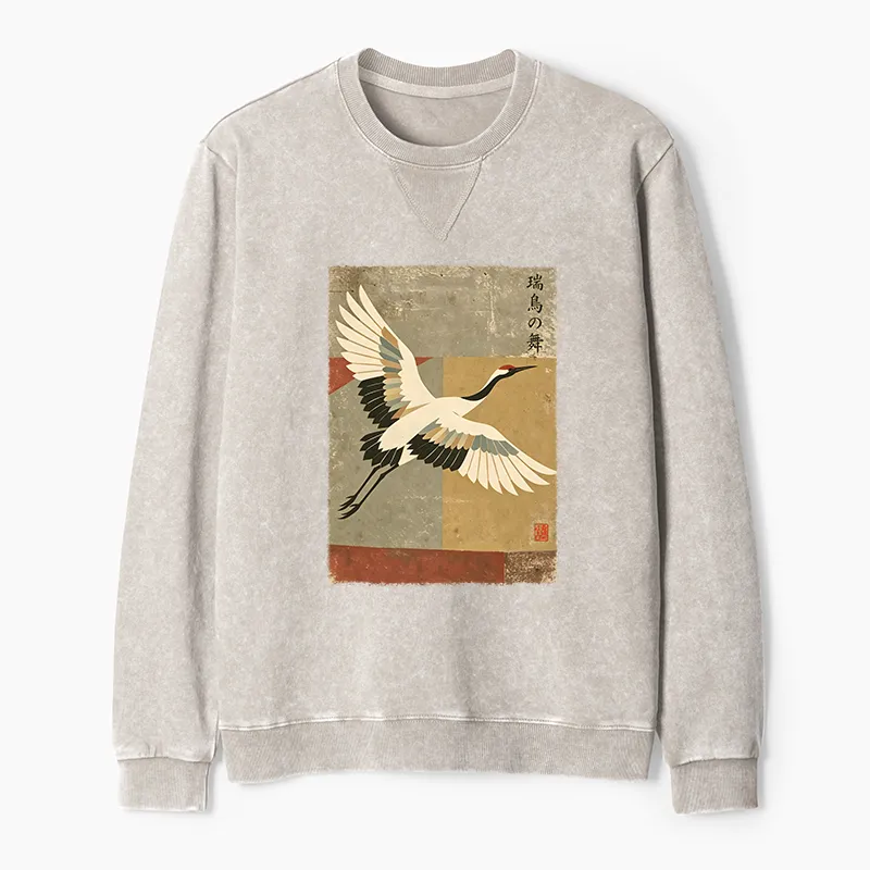 Tokyo-Tiger Crane Spirit Washed Terry Sweatshirt