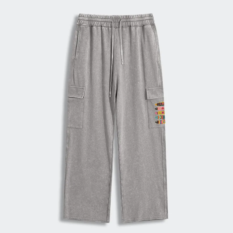 Tokyo-Tiger Colorful Patterned Fish Washed Utility Sweatpants Sale