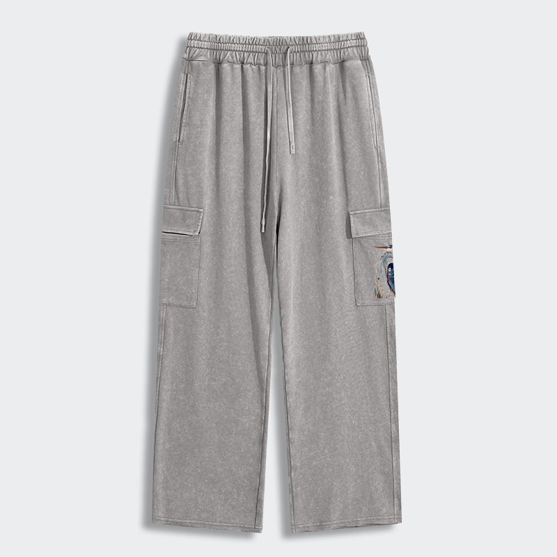 Tokyo-Tiger Stylish Blue Heron Washed Utility Sweatpants
