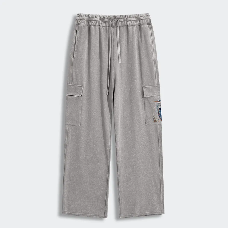 Tokyo-Tiger Stylish Blue Heron Washed Utility Sweatpants Sale