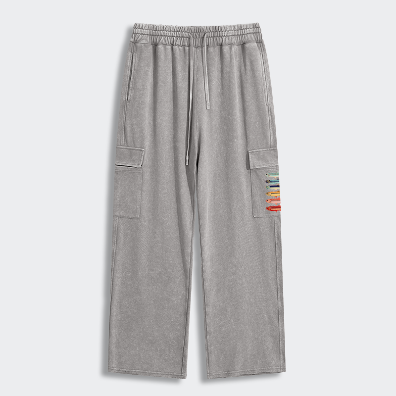 Tokyo-Tiger Colorful Fish Stack Washed Utility Sweatpants