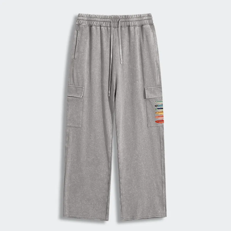 Tokyo-Tiger Colorful Fish Stack Washed Utility Sweatpants