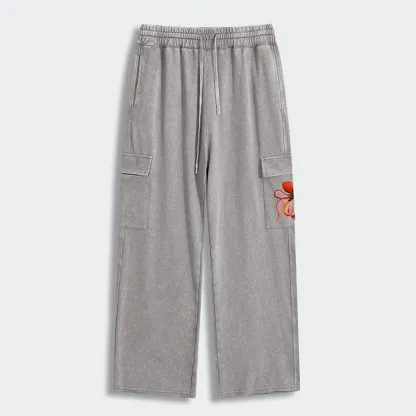Tokyo-Tiger Colorful Octopus Art Washed Utility Sweatpants