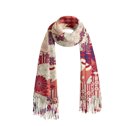 Tokyo-Tiger A Floral Fusion Fringed Scarf