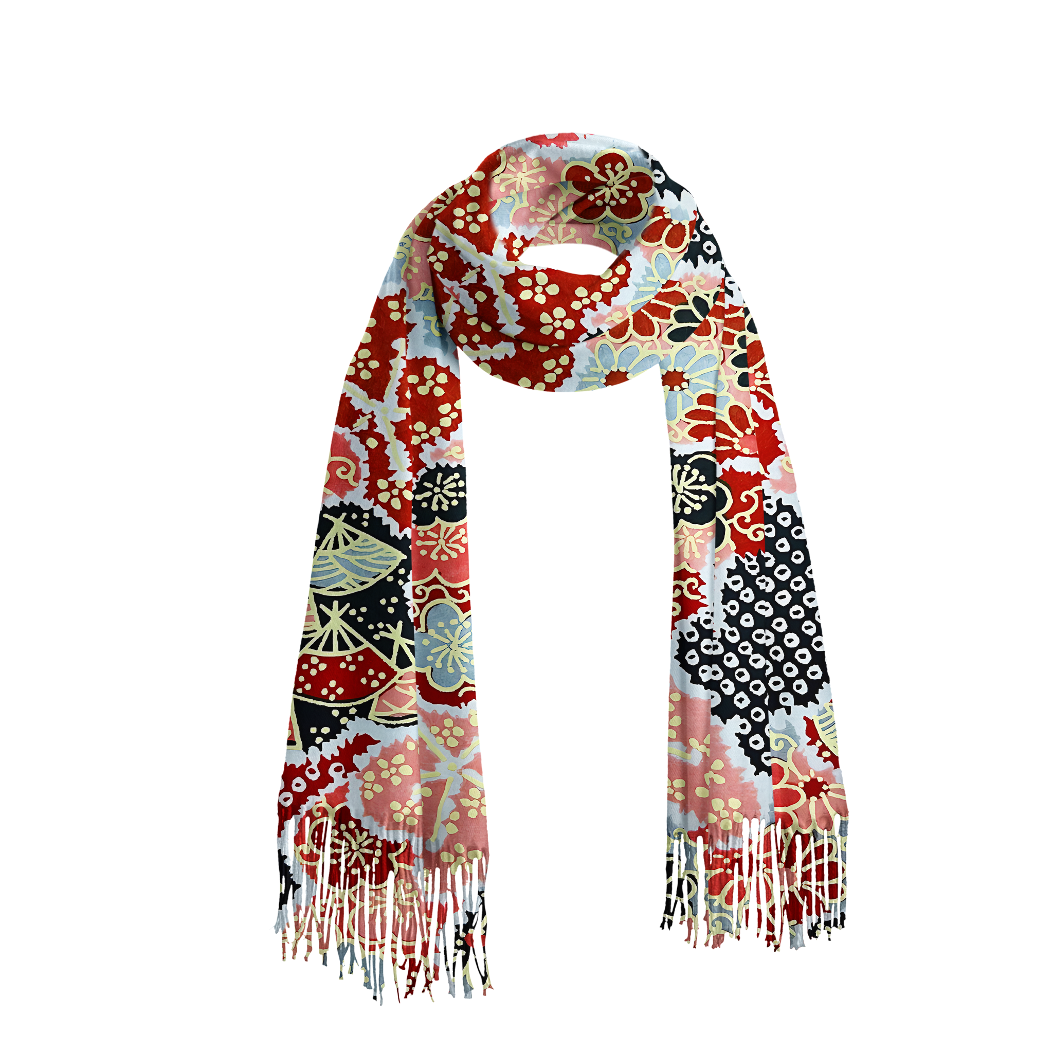 Tokyo-Tiger Floral Symphony Fringed Scarf