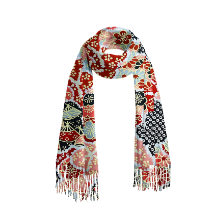 Tokyo-Tiger Floral Symphony Fringed Scarf