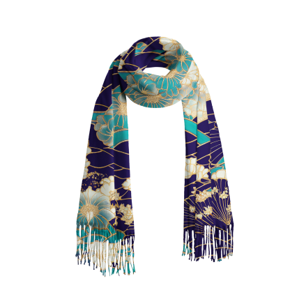 Tokyo-Tiger Gold Stroke Flowers Fringed Scarf