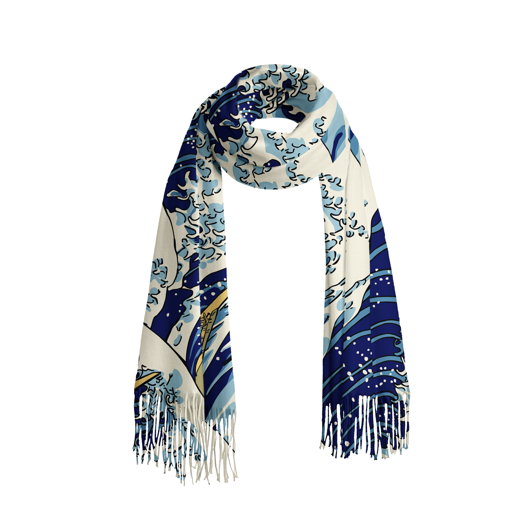 Tokyo-Tiger Japanese Great Wave Fringed Scarf