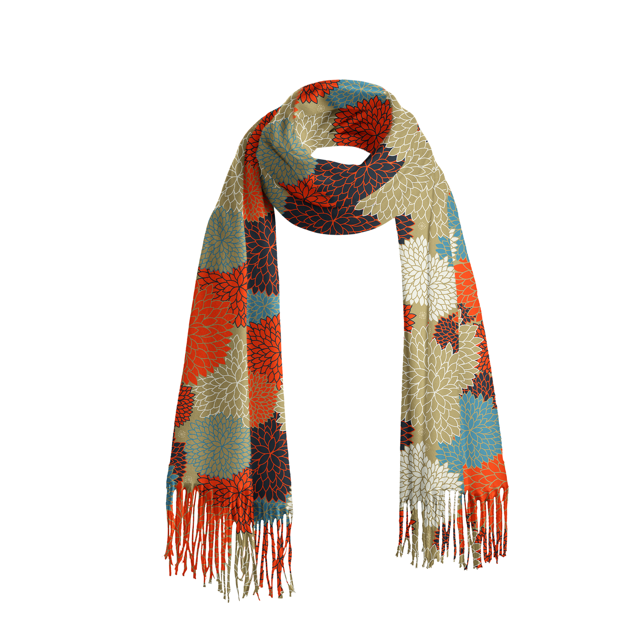 Tokyo-Tiger Autumn Flower Symphony Fringed Scarf