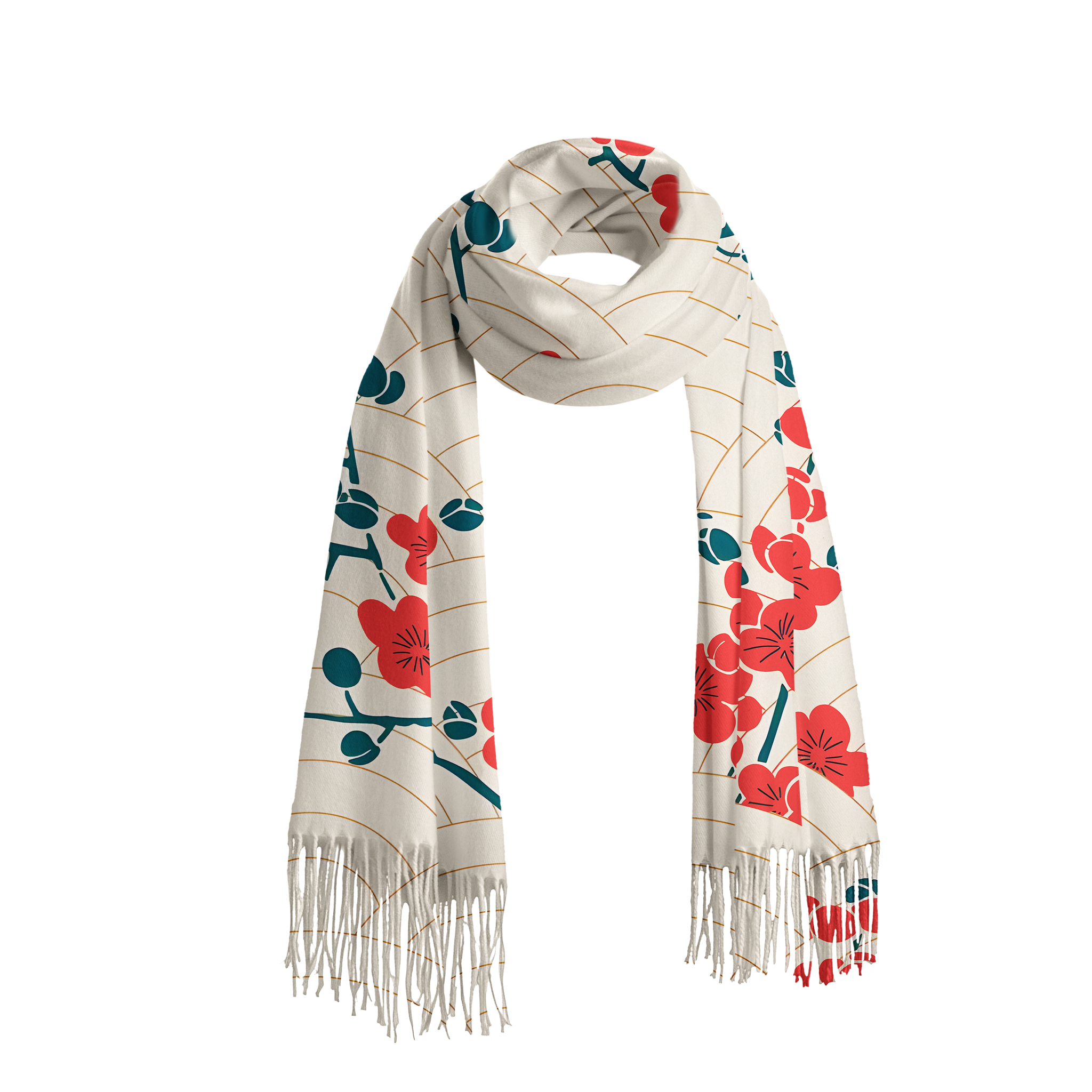 Tokyo-Tiger Blossom Wave Fringed Scarf