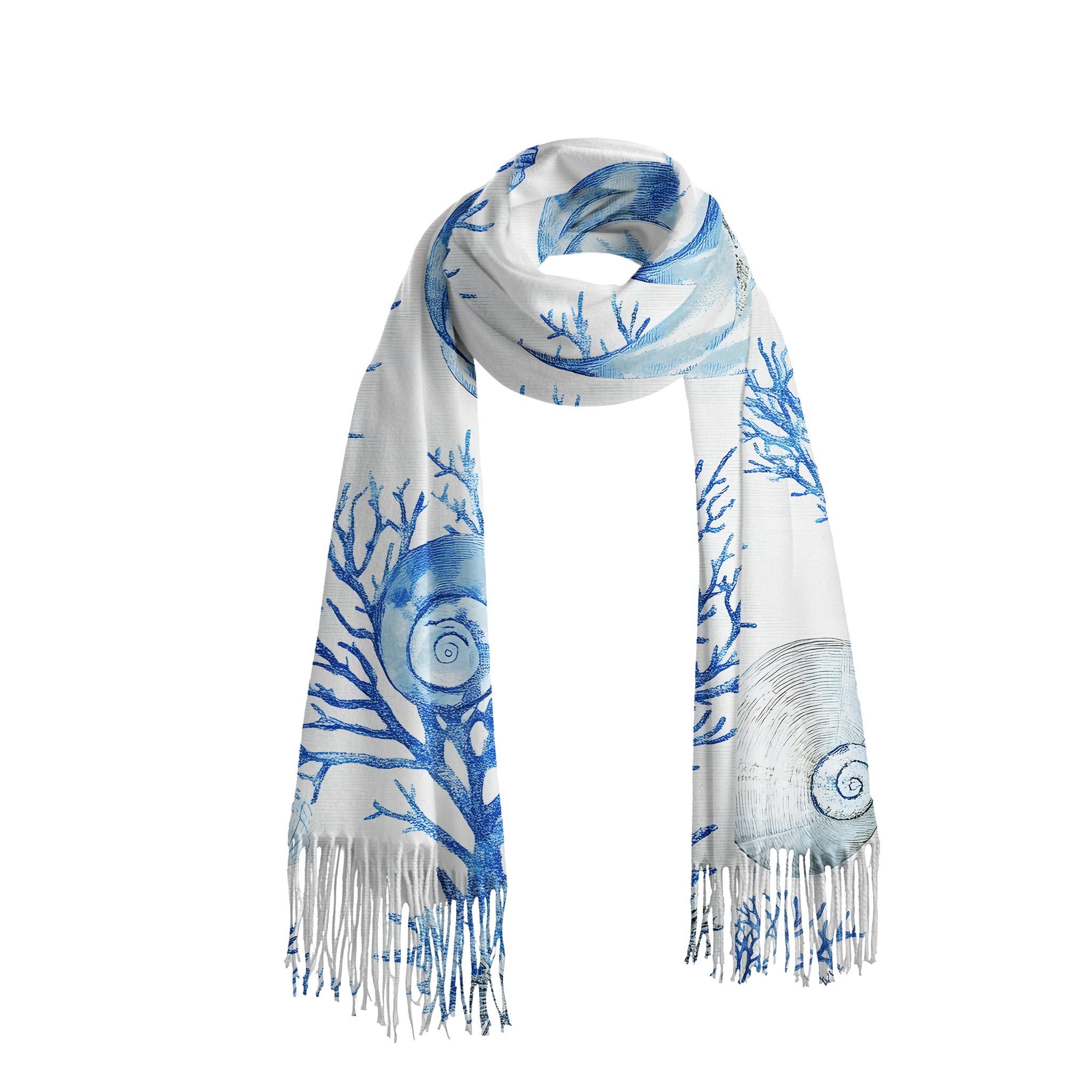 Tokyo-Tiger Shell And Coral Fringed Scarf