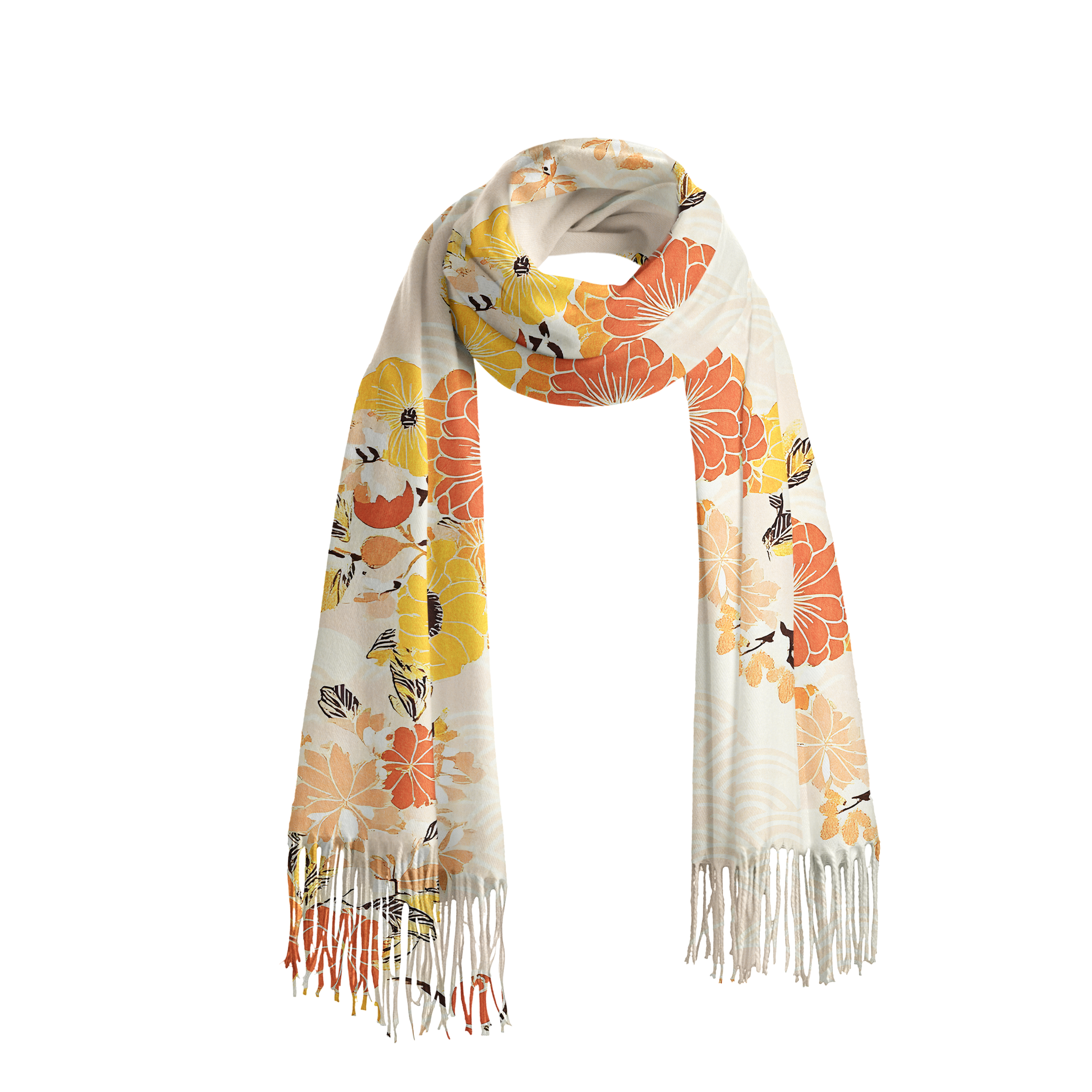 Tokyo-Tiger Fruitful Flower Fringed Scarf