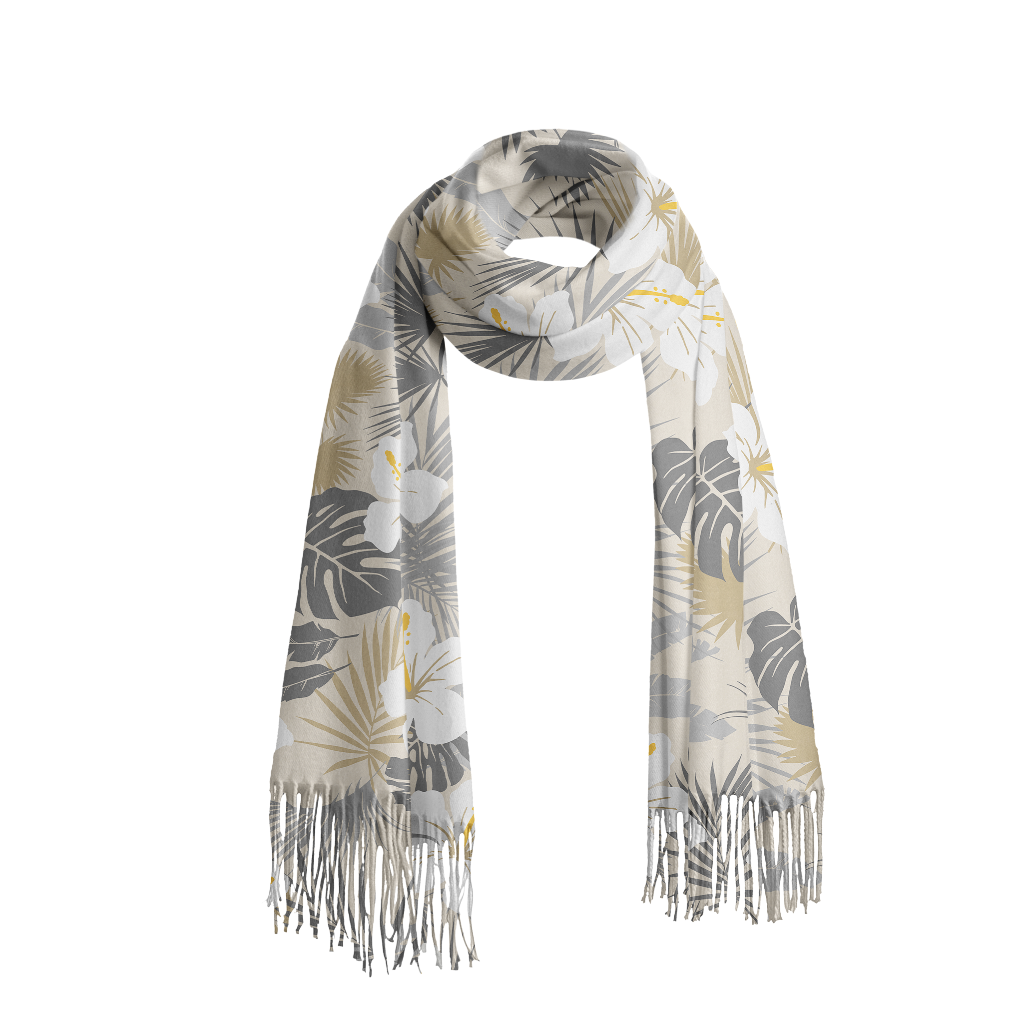 Tokyo-Tiger Elegant Flowers Waves Fringed Scarf