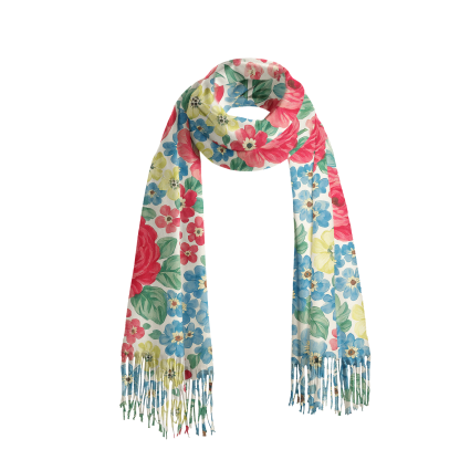 Tokyo-Tiger Vivid Floral Fringed Scarf