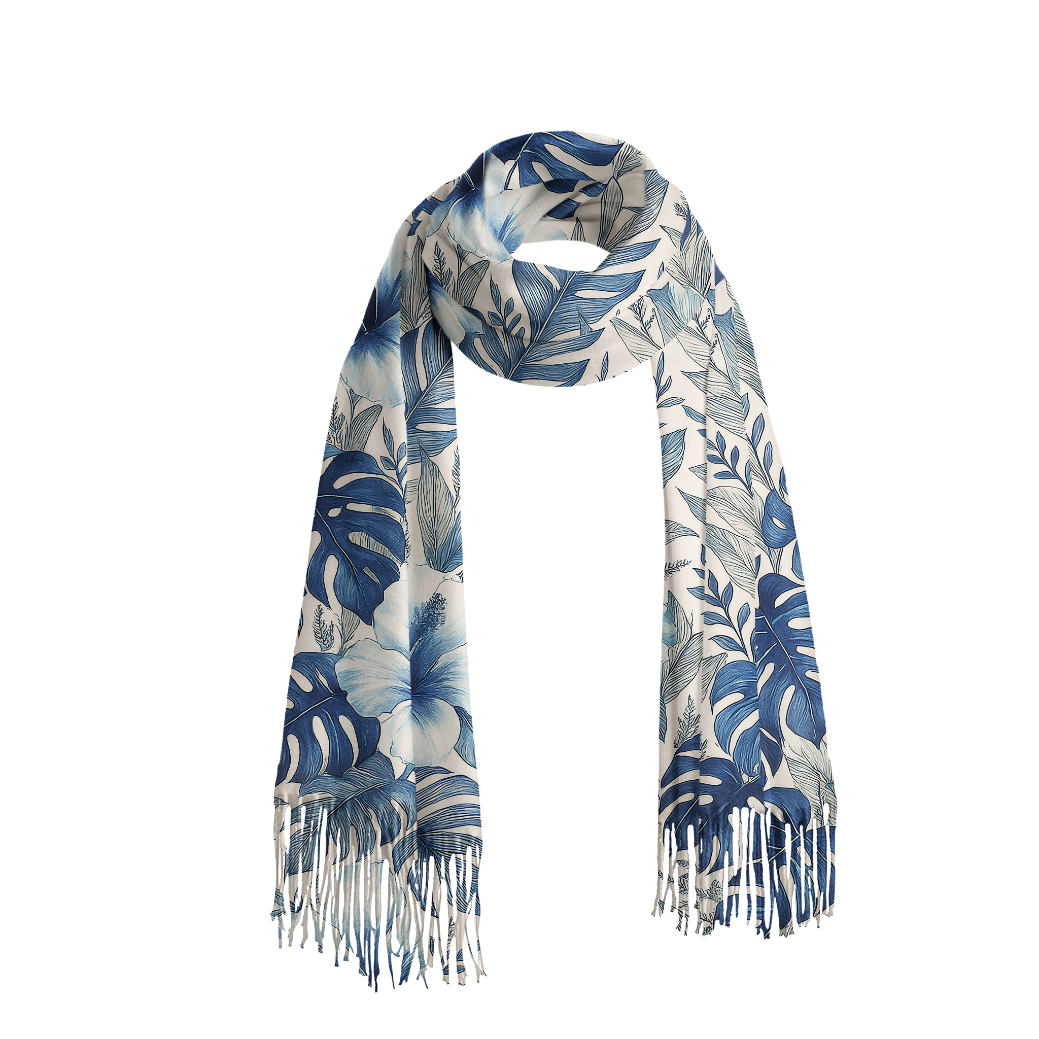 Tokyo-Tiger Lush Floral Jungle Fringed Scarf