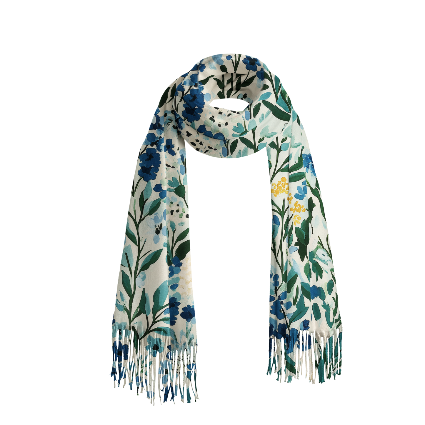 Tokyo-Tiger Serenely Blue Flora Fringed Scarf Sale