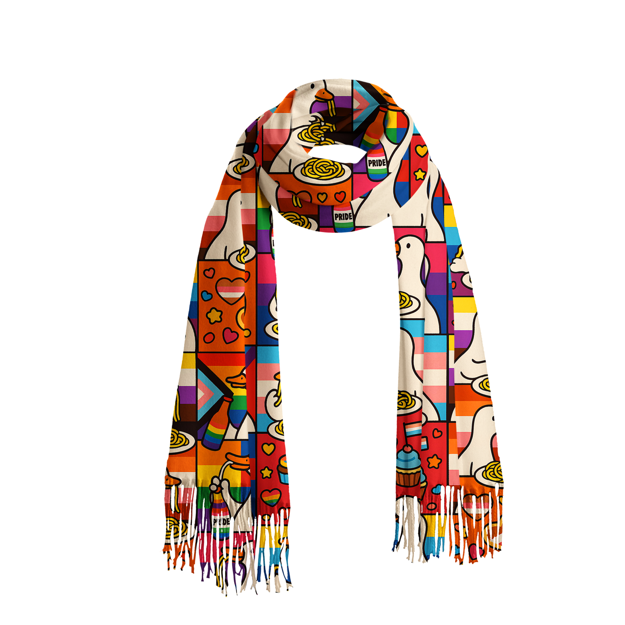 Tokyo-Tiger More Spaghetti Less Upsetti Goose Eat Spaghetti Fringed Scarf