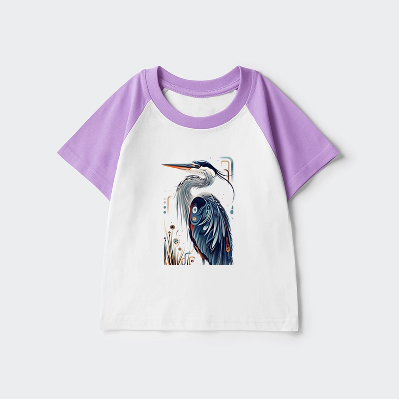 Tokyo-Tiger Stylish Blue Heron Kids Raglan T-shirt