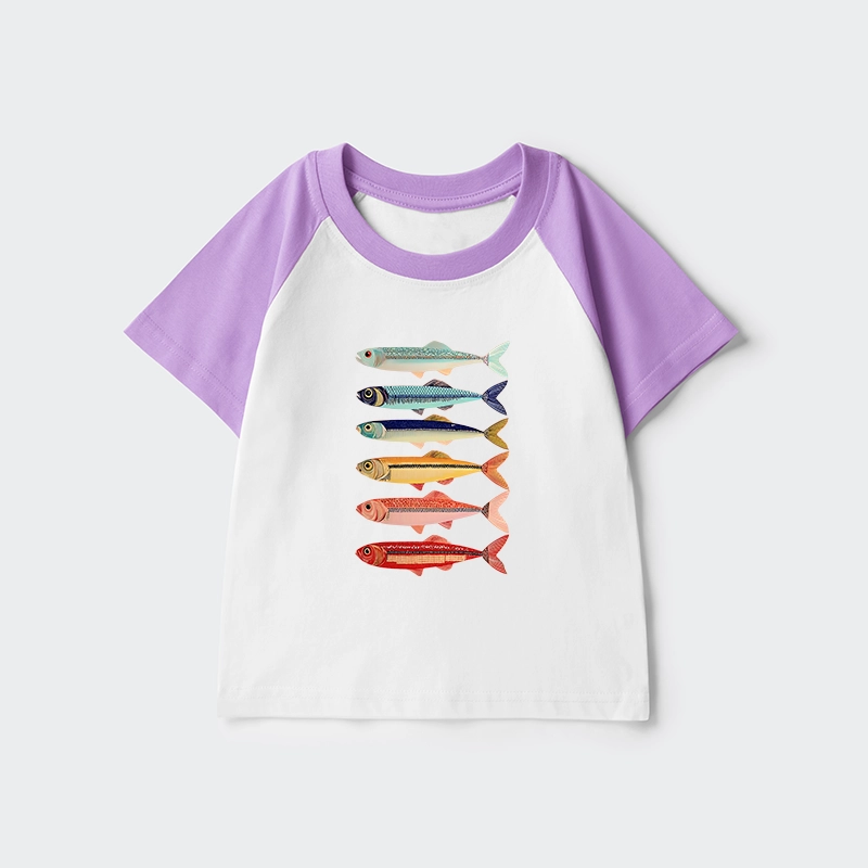 Tokyo-Tiger Colorful Fish Stack Kids Raglan T-shirt