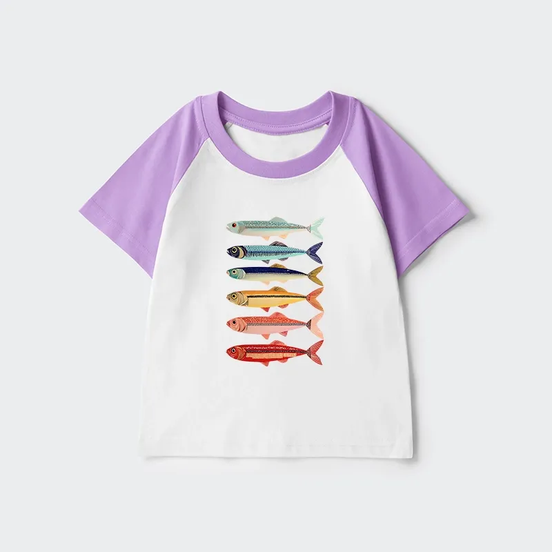 Tokyo-Tiger Colorful Fish Stack Kids Raglan T-shirt Sale
