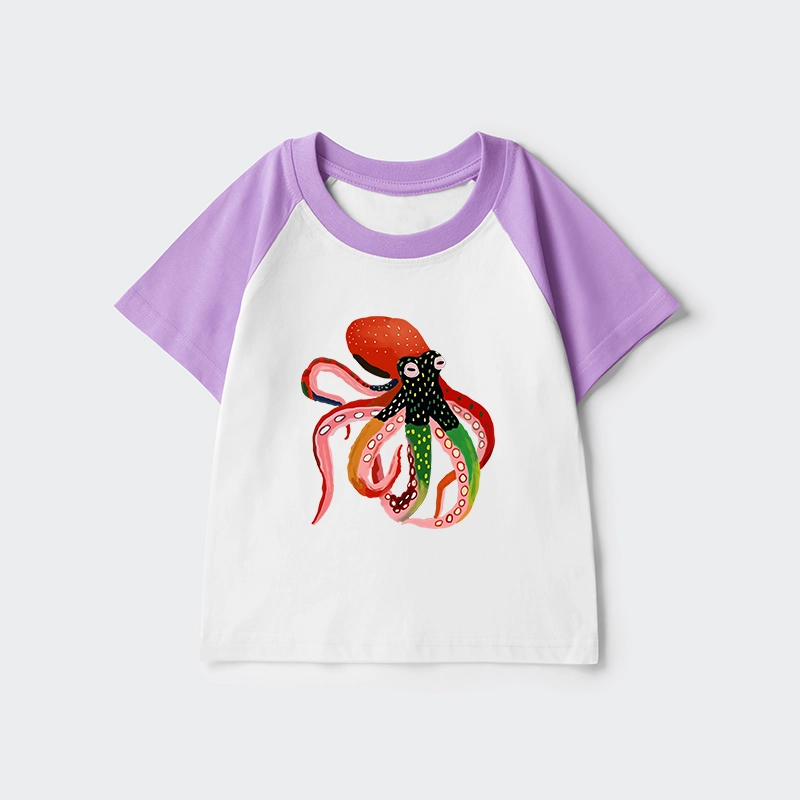 Tokyo-Tiger Colorful Octopus Art Kids Raglan T-shirt