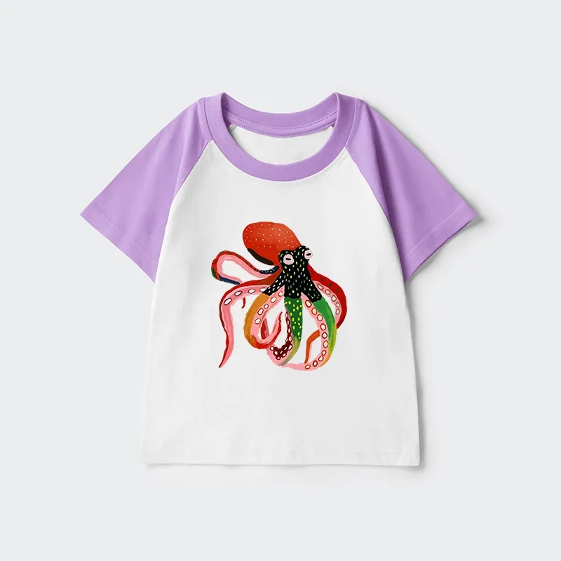 Tokyo-Tiger Colorful Octopus Art Kids Raglan T-shirt
