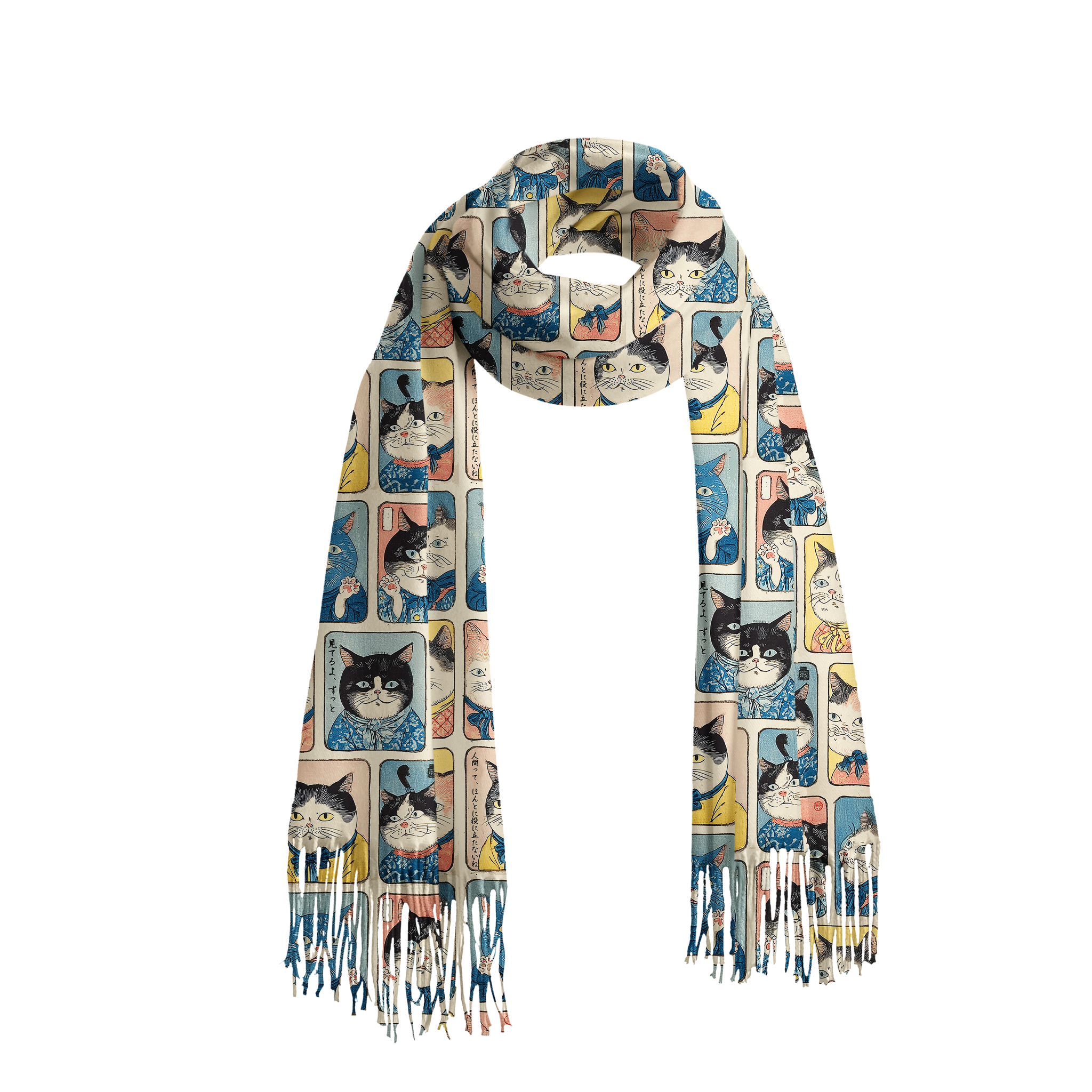 Tokyo-Tiger Many Cats Are Watching You Fringed Scarf