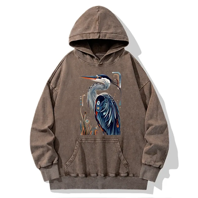 Tokyo-Tiger Stylish Blue Heron Washed Hoodie