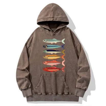 Tokyo-Tiger Colorful Fish Stack Washed Hoodie