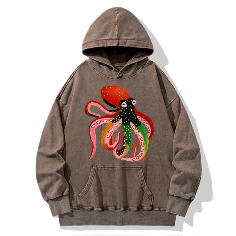 Tokyo-Tiger Colorful Octopus Art Washed Hoodie