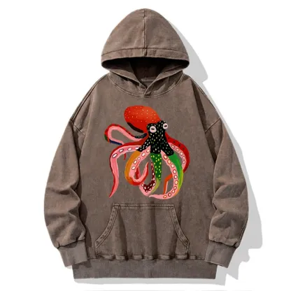 Tokyo-Tiger Colorful Octopus Art Washed Hoodie