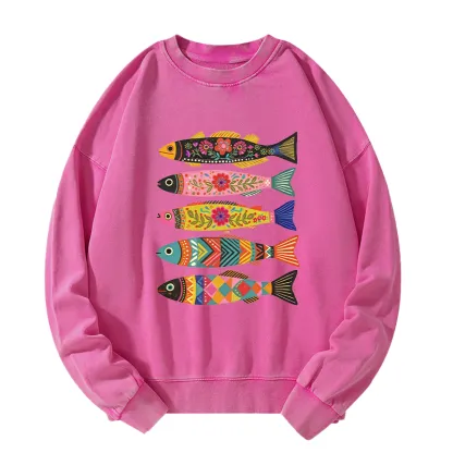 Tokyo-Tiger Colorful Patterned Fish Washed Sweatshirt