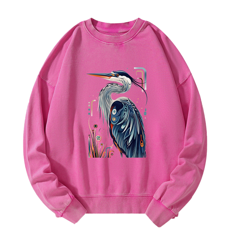 Tokyo-Tiger Stylish Blue Heron Washed Sweatshirt