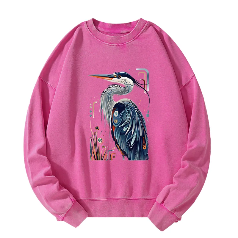 Tokyo-Tiger Stylish Blue Heron Washed Sweatshirt Sale