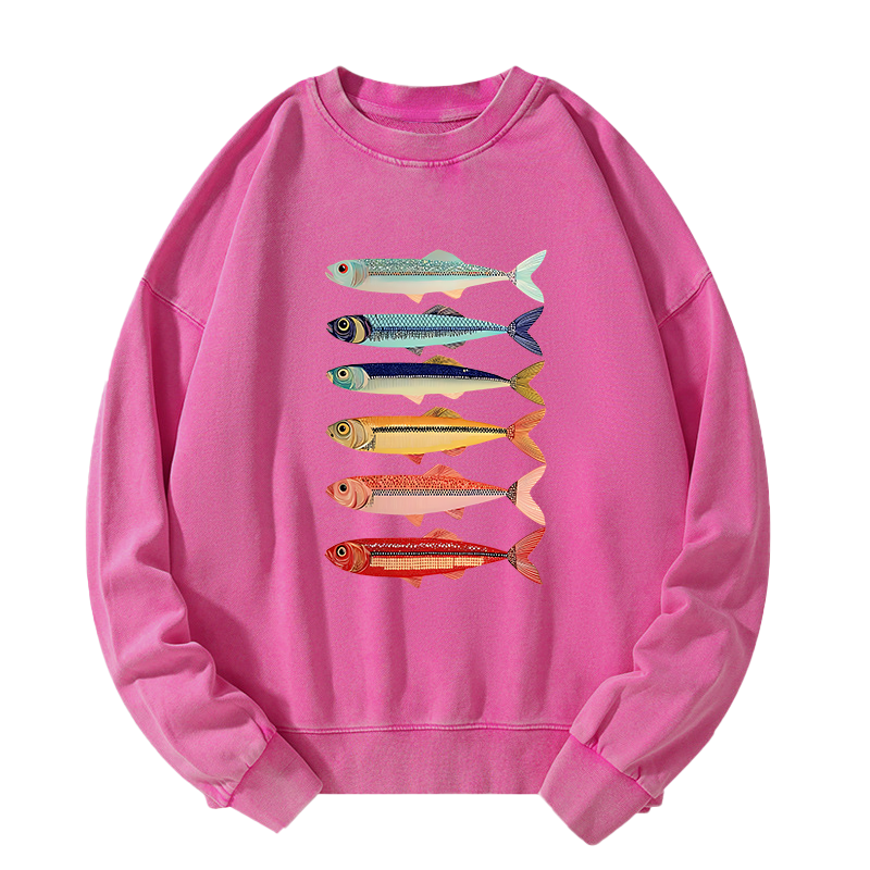 Tokyo-Tiger Colorful Fish Stack Washed Sweatshirt