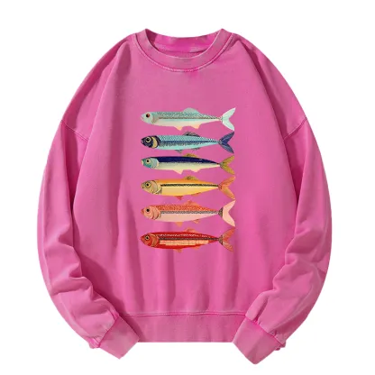 Tokyo-Tiger Colorful Fish Stack Washed Sweatshirt