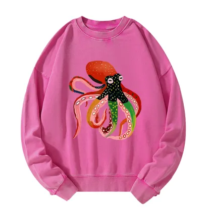 Tokyo-Tiger Colorful Octopus Art Washed Sweatshirt