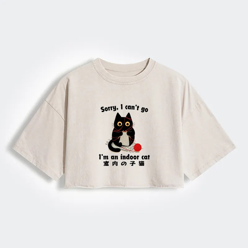 Tokyo-Tiger Indoor Cat Meme Women's Washed Crop T-Shirt